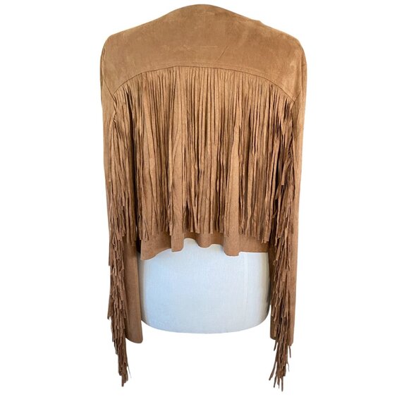 Vocal Faux Suede Western Fringe Jacket Camel Cowgirl Hippie Boho Festival-XL - Picture 7 of 12